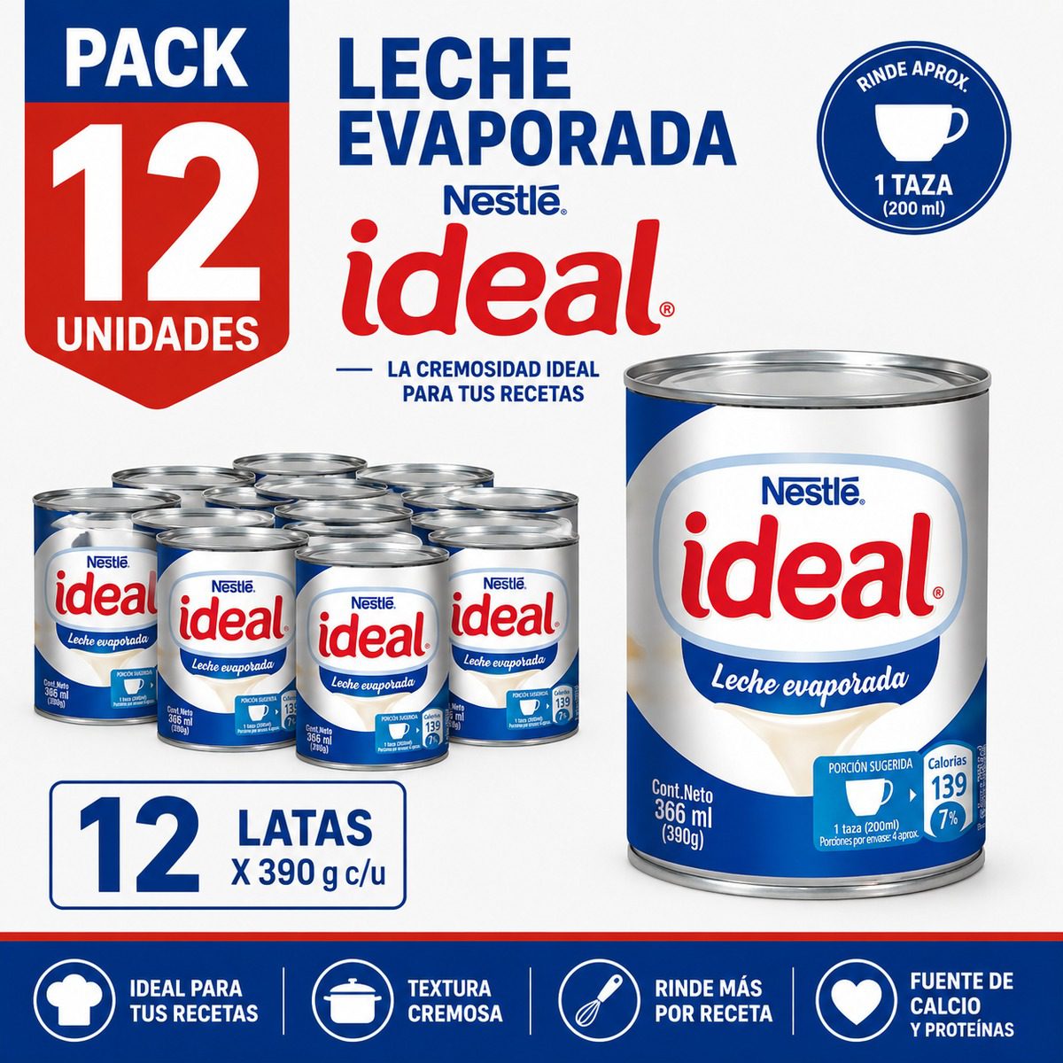 LECHE EVAPORADA IDEAL 12X400 gramos